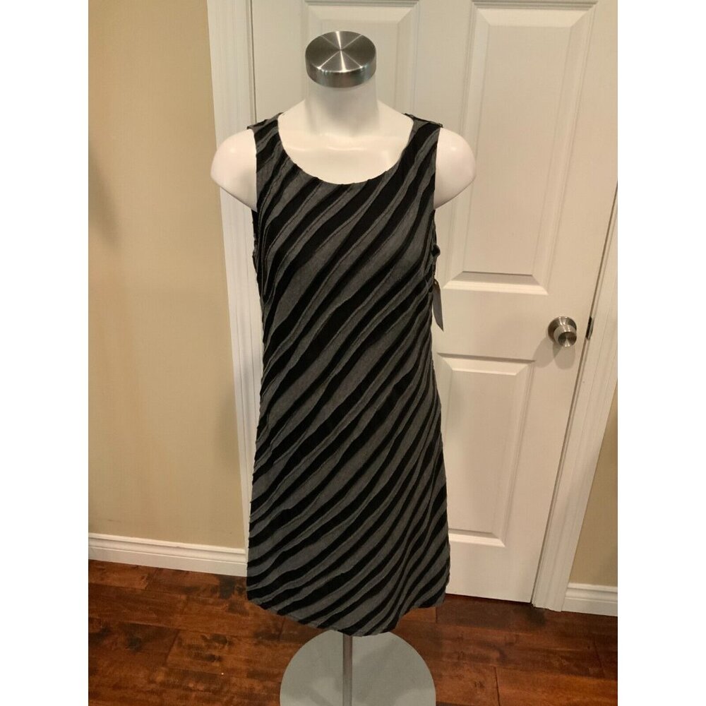 Samuel Dong Black & Gray Striped Textured  Sheath Dres, Size M